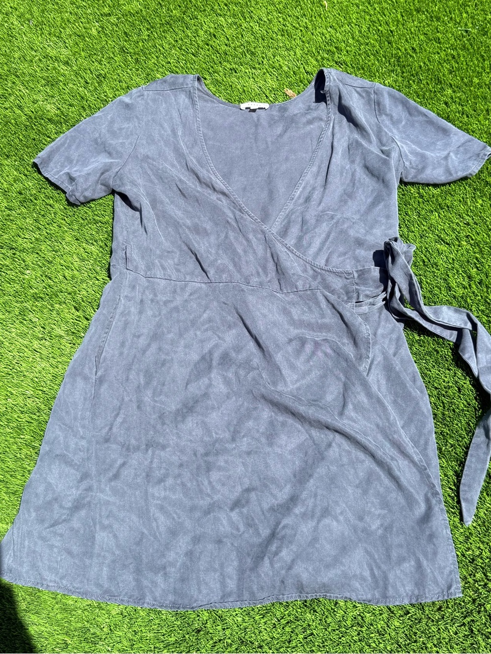 Vetta capsule blue Short Sleeve Wrap Dress 100% tencel made in USA